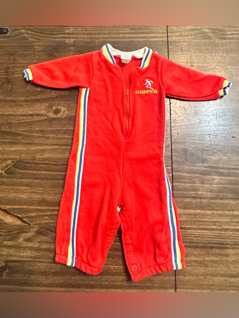 Vintage 1970’s Champion Newborn Red Bodysuit with Stripes